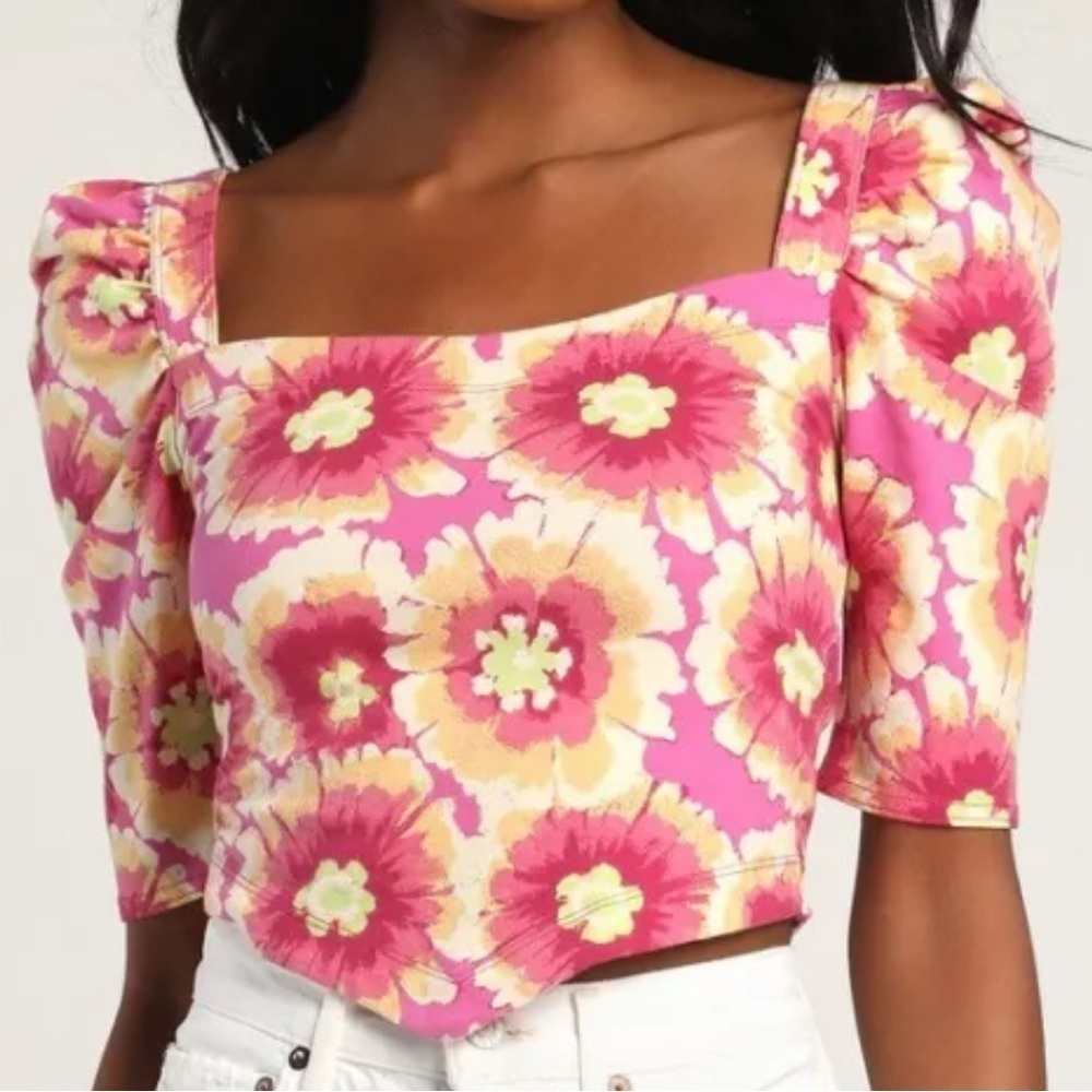 Free People Give Me More Pink floral crop top, XS